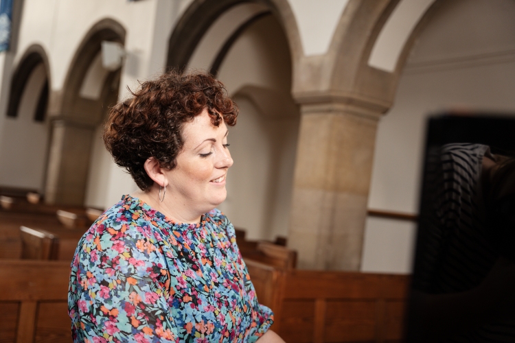 Sophie Crowley: pianist, accompanist, music teacher. Photo shot at St. John's Church, Harpenden. 